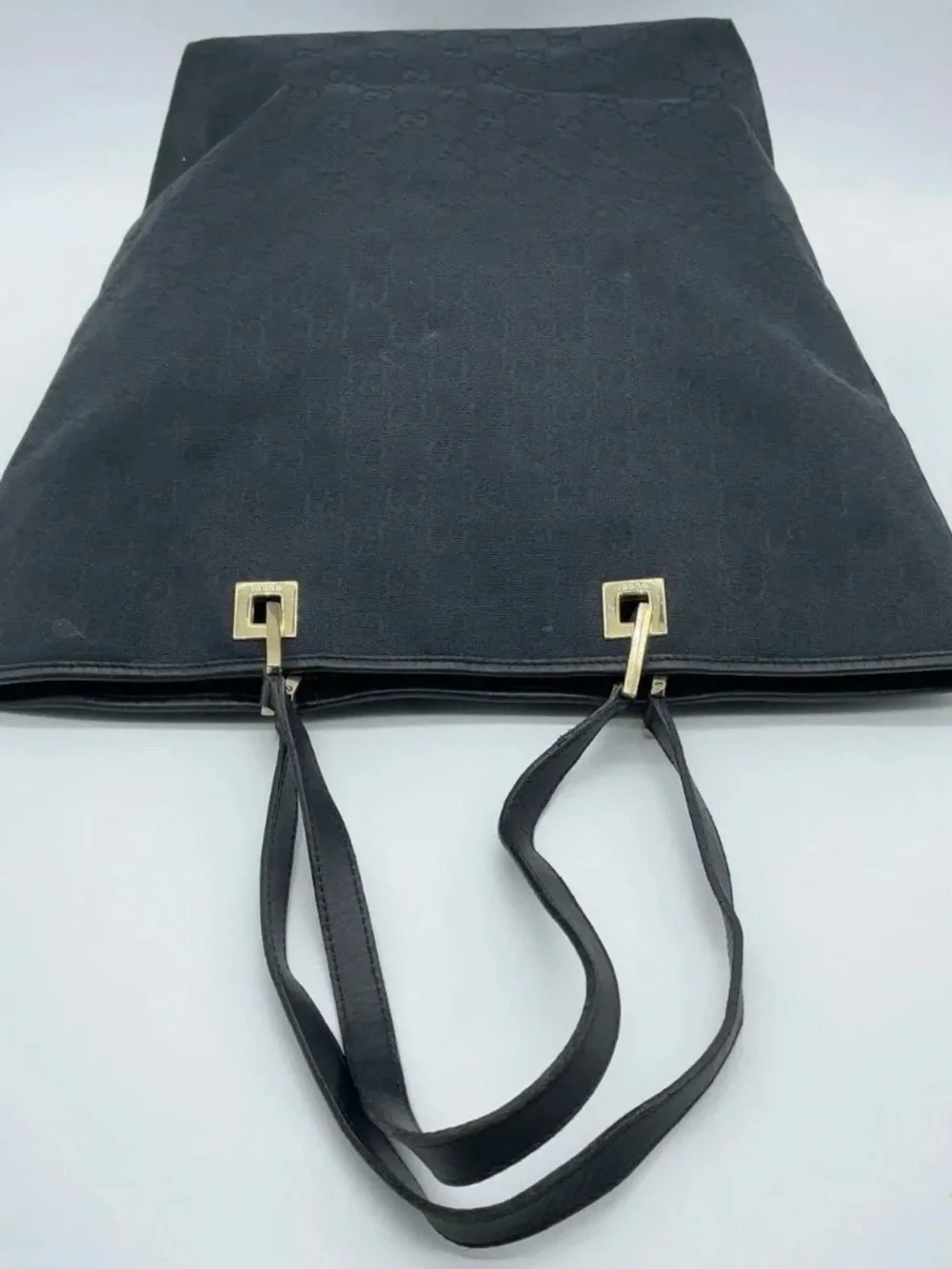 Authentic Gucci GG Canvas Leather Black Bucket Tote Bag